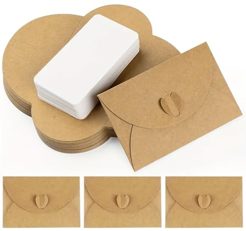 50 Stück Mini Briefumschläge mit Karten, Herz Kleine Briefumschläge Mini, Vintage Kraftpapier Umschläge Kleine Karten, the Invitation für Geschenkkarten DIY Dankeskarten Weihnachten
