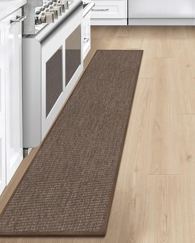 LEKEEPGO Küchenteppich 43x200cm, Küchenläufer, Teppich Läufer Küche, Braun | Rutschfest, Schmutzabweisend, Absorbierend, Auslaufsicher, Waschbar, Leicht zu Reinigen, Niedriger Stapel, für Küchen, Flur
