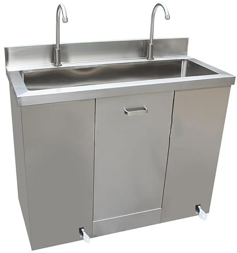 Mobile lavello da cucina una vasca con rubinetto a pedale, stazione lavamani in acciaio inox, lavello da giardino indipendente di facile installazione, per cucina, bagno, ospedale e laboratori(100*45*