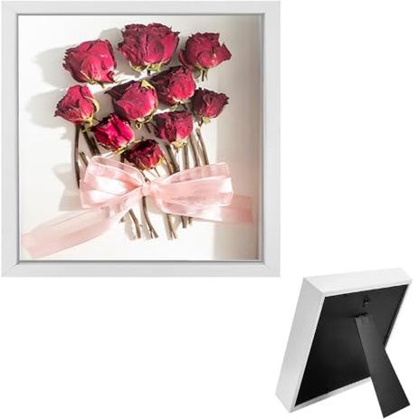 KYYGKY Bilderrahmen zum Befüllen 3D Fotorahmen Weiß DREI D Bilderrahmen Tief 20.3x20.3cm Rahmen Objektrahmen Holz Tiefer 3cm Shadow Box für Tischplatte Wand Geschenke Hochzeitsandenken Fotos Blumen