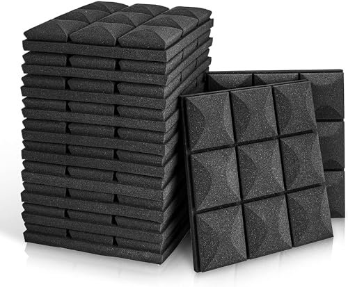 Recording Studio Foam Absorber, 6/12Pcs Studio Acoustic Foam Pannel Sound Absorption Sponge Drum KTV Room Silence Treatment Wall Soundproof Foam With Tapes(Black,12Pcs with Tapes)