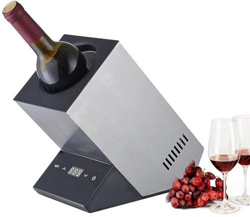 DDZJTPP Electric Wine Chiller, Touch Control, Single Bottle Cooler with Temperature Display, Quiet Operation, for Home, Parties Various Wines, Champagne,Silver