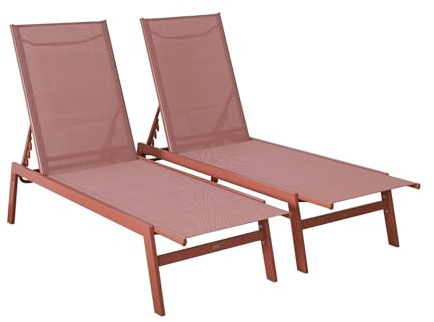 Alice's Garden sweeek - Lot de 2 transats Terracotta. 5 Positions. en textilène et métal. Flora. L155 x P59 x H106cm