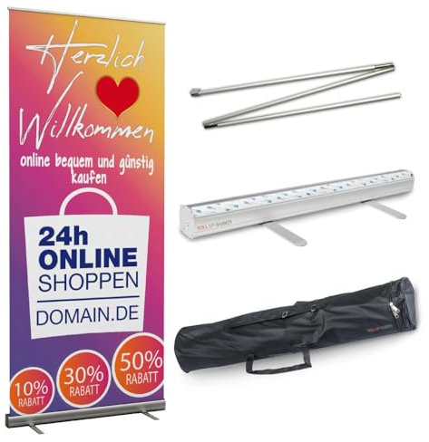 Rollup Banner 85 cm x 200 cm ONLINE SHOPPEN 2 inkl. Display, Halterung, Boden und Gestaltung