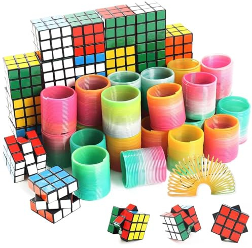 MUSUNFE 48 Stück Partytütenfüller, darunter 24 Stück Mini-Smiley-Frühlinge und 24 Stück 3 x 3 cm große Puzzle-Zauberwürfel (48 Stück)
