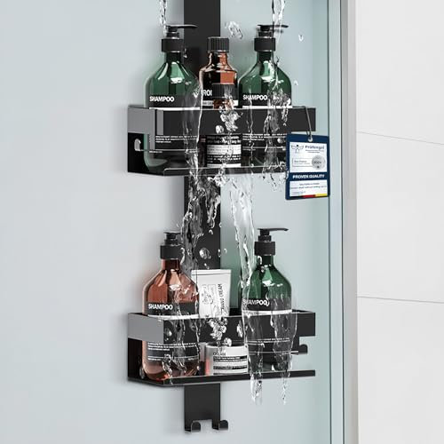 W&S Estante para Ducha Colgante Sin Taladro – Estantería de baño acero inoxidable, Estante de ducha anticorrosión | Organizador de baño, Cesta de ducha, Soporte para champú, Accesorio Cocina - Negro