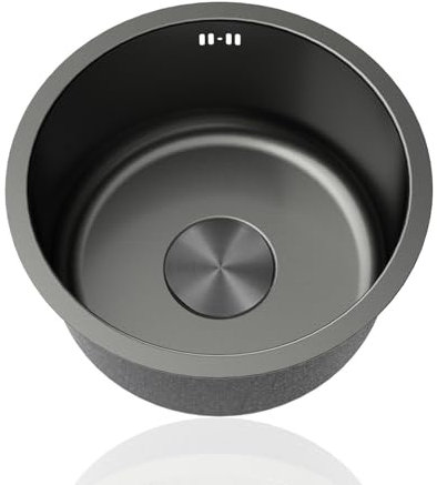 Spülbecken Rund Schwarz,Küchenspüle,304 Edelstahl Spüle Küche Klein,Mini Spülbecken 1 Becken mit Abflussrohr Und überlauf Einbauart: Einbau Von Oben und Unterbau (Ø 30cm)