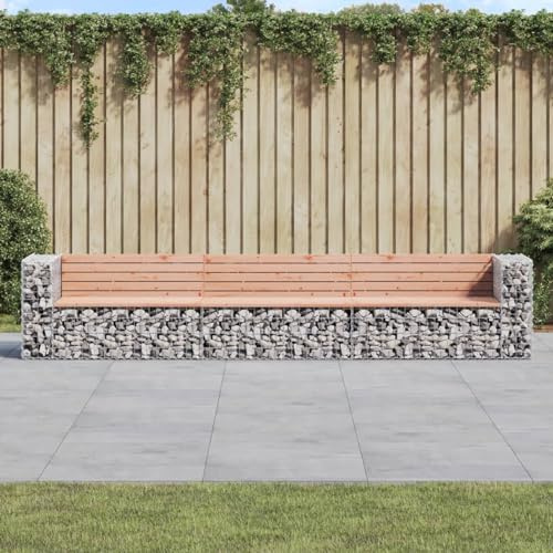 Lechnical Garden Bench Gabion Design 347x71x65.5 cm Solid Wood Douglas,Garden Bench Gabion,Gabion Design,Garden Furniture-3196255