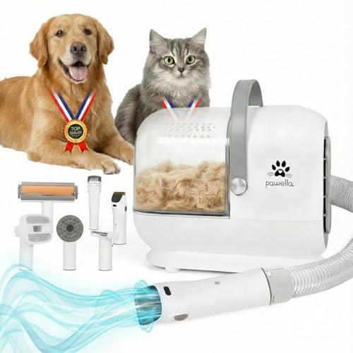 Pawella Pet Grooming Vacuum & Dog Hoover Kit,15000Pa Suction, 2.5L Extra-Large Dust Cup, 6-in-1 Professional Dog Clippers with De-Shedding Brush, Low Noise 60dB, for Dogs Cats All Coats
