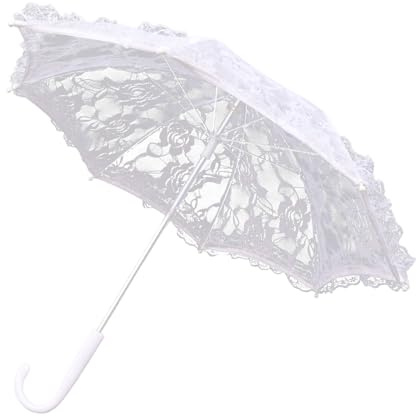 Solnique Mini White Lace Parasol 19.6, Vintage Embroidery Decorative Umbrella for Wedding, Bridal, Tea Party, Photography, Elegant Lace Sun Parasol (Not for Rain)