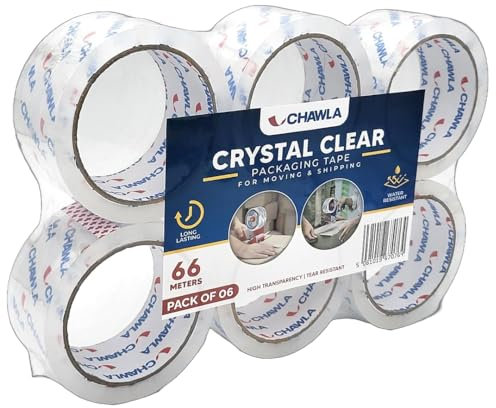 CHAWLA | 6 Rolls Clear Tape for Packing 48mm x 66m | Extra Long Strong Heavy Duty Rolls Packaging Tape | Secure Sticky Sealing Tape for Parcel, Moving, Cartons & Large Postal Boxes