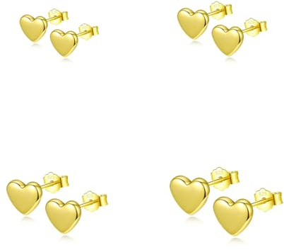 HinDaLi 4 par hjärtörhängen silver 925 set damörhängen små guldörhängen hjärta brosk allergivänliga örhängen kvinnor gåva guldplugg örhängen för kvinnor flickor kvinnor, 3 4 5 6mm, Sterlingsilver