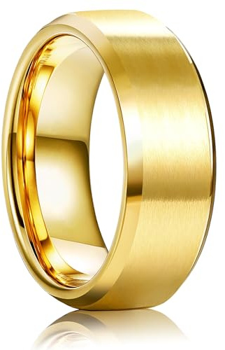 WATEFOER Anillos de Acero Inoxidable para Hombres 8MM Anillo Clásico de Boda Acabado Mate Anillos de Compromiso Biselado Borde Pulido Anillos de Promesa para Hombre Mujer Unisex (Oro, 12)