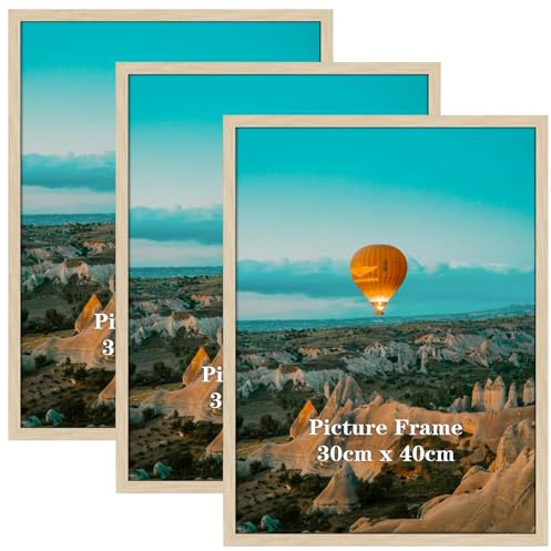 Vasemouh Cornice 30x40 in PVC, Portafoto da Parete, Perfetto per Casa Ufficio, Cornice di Colore Legno Naturale, Set da 3 Pezzi