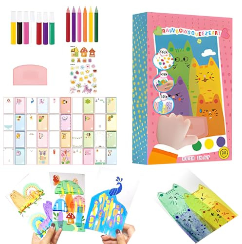 Olgary Regenbogen-Kratzkunst Set, 35 Stück Kreatives DIY Kratzmalerei Set, Scratch Painting für Kinder, Kratzpapier Set zum Zeichnen und Basteln für Jungen Mädchen