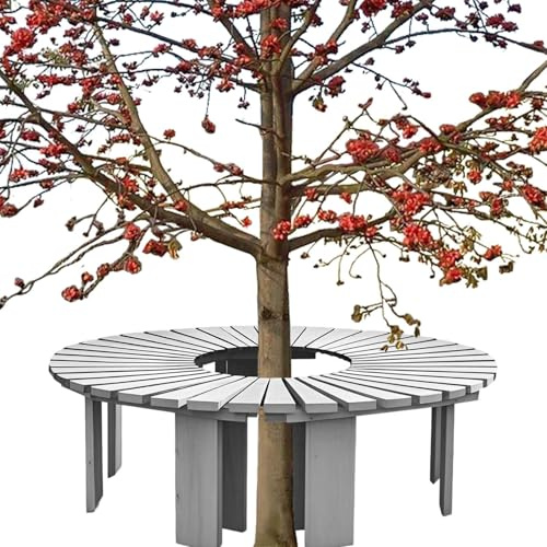 Yopappol Gartenbank, runde Holzbänke für den Außenbereich, halbrunde Freizeit-Baumbank, umlaufende Terrassenmöbel-Sitzfläche für Veranda/Rasen/Hof, grau(Half Round)