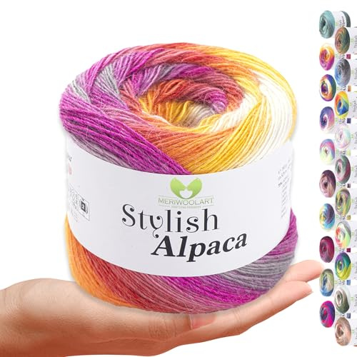Stylish Alpaca Garn – Weiches Alpakawolle Strickgarn – 150g (525m) feines DK Wolle zum Stricken & Häkeln – Ideal für Pullover, Schals, Tuch, Babykleidung – Premium Multicolor Farbverlauf 7719