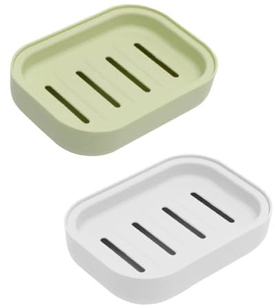 KOZOY 2 Pcs Praktische Seifenschale, Kunststoff Seifenhalter, Doppelschichtig Abnehmbar Seifenschale mit ablauf, Einfache Reinigung, ideal für Bad und Küche (Weiß+hellgrün)