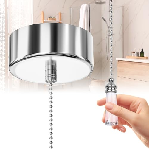 Lamptobe Silver Bathroom Light Pull Cord Ceiling Switch with Earth Wire Chrome Light Switch Ceiling Mounted for Bathroom Shower Toilet Room Pendant Chandelier Lights(150CM)