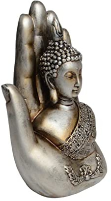 JUMPLAWN Silberne Buddha Figur aus Kunstharz als Tischdeko für Zuhause | Wohnzimmer und Auto, Schlichte Elegante Form im Retrostil, Kreative Raumgestaltung mit 1 Stück