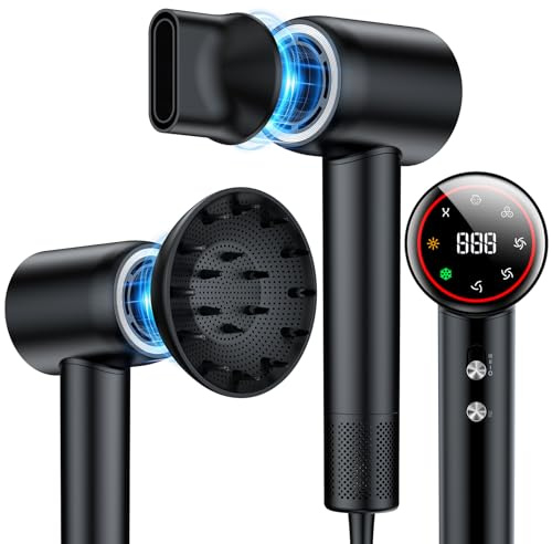 Hair Dryer Professional – 160,000 RPM High Speed Blow Dryer, Lightweight Ionic Hair Dryer with Diffuser for Curly Hair, Fast Drying, Anti Frizz, Low Noise Thermo-Control Hairdryers for Women & Men