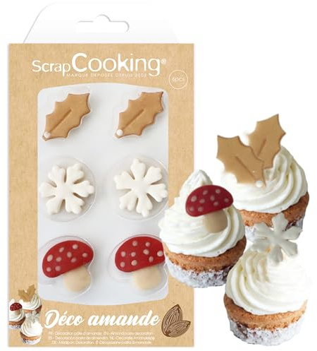 ScrapCooking - Décos en Pâte d’Amande « Hiver » - Décorations Alimentaires pour Bûches & Gâteaux - Flocons, Feuilles & Champignons - Décos Comestible Noël Pâtisseries - 7606