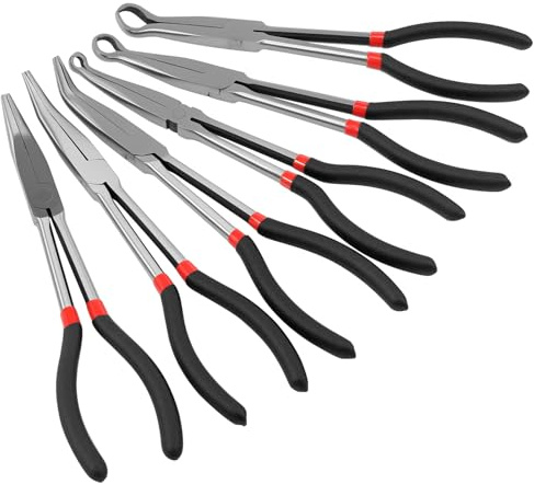 Tångset med 6 delar med lång räckvidd 28 cm lång räckvidd = precisionsspetsänger sortiment mångsidig lång tång rak spetstång 25 45 90 graders vinkel lång räckvidd cirkeltång för kaross