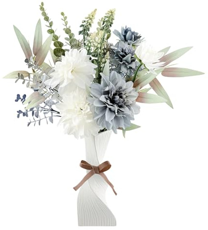 ZWLIYCHN Kunstblumen Künstliche Blumen Deko, Künstliche Pflanzen, Kunstblumen Wie Echt, Zuhause Blumenstrauß für Zimmer Hochzeit Garten Arbeitszimmer Balkon Esszimmer Festival Deko(Blau-weiß)