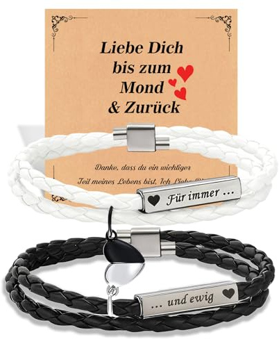 Magnetische Partner Armbänder mit Gravur, Verstellbare Doppelte PU Leder Pärchen Paare Armband für Sie & Ihn, Fernbeziehung Couple Geschenke für Weihnachten Geburtstag Valentinstag