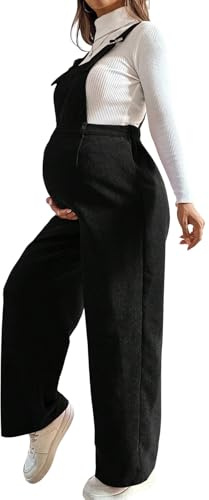 Obotsnoi Tuta premaman in morbido velluto a coste elastica comoda tuta con spalline per inverno gravidanza moda e uso quotidiano pantaloni da donna incinta, Nero , M