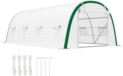 Outsunny Invernadero de Exterior 6x3x2 m, Invernadero de Túnel con Puerta Enrollable, 8 Ventanas de Malla, Cubierta PE 140g/m², Marco de Acero Galvanizado, Anti-UV, para Cultivos, Plantas, Blanco