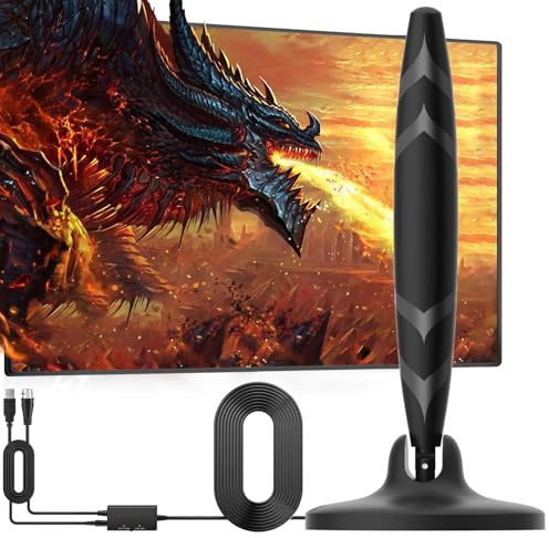 Digital Indoor TV Aerial for Smart TV and Older,650+ Miles Range TV Ariels Indoor with Signal Booster,180° degree rotation HDTV Aerial for Local Channels HD 4K 1080P & 16.4ft Cable (Black)