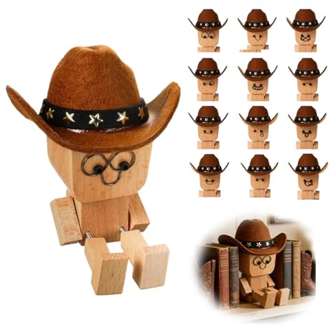 WANGYZJ Figurine en Bois Dansante, Figurine Bonhomme Bois, Bonhomme en Bois Voiture, 12 Expressions, Fait Main, Décoration pour Tableau de Bord et Bureau, Accessoire Auto Idéal et Cadeau