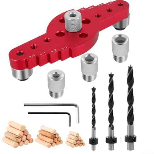 GLFLOW Dowel Jig, Pocket Hole Jig, Posizionatore di foratura per la lavorazione del legno per pannelli e armadi, in lega di alluminio, set da 12 o 42 pezzi (42 pezzi)