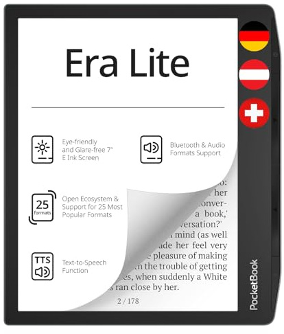 Pocketbook Era Lite E‑Reader, 7'' E‑Ink Carta 1300 Display, 16 GB, IPX4, Bluetooth, SMARTlight, Stone Green – DE/AT/CH‑Version