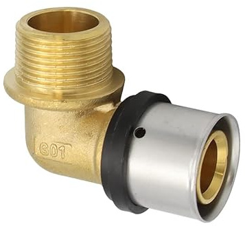 Pipetec Pressfitting Winkel Übergang 26x3 mm 3/4 Zoll Aussengewinde TH Kontur Verbundrohr, DVGW, TH-Profil