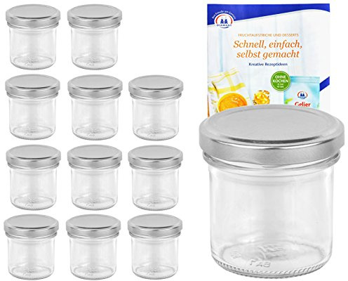 MamboCat 12er Set Sturzgläser 167 ml Deckelfarbe Silber to 66 inkl. Diamant Gelierzauber Rezeptheft, Marmeladengläser, Einmachgläser, Einweckgläser, Gläser