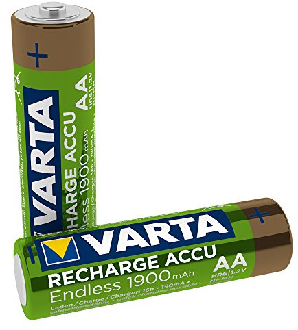 VARTA Batterien AA, wiederaufladbar, 2 Stück, Recharge Accu Endless, Akku, 1900 mAh Ni-MH, ohne Memory Effekt, vorgeladen, sofort einsatzbereit