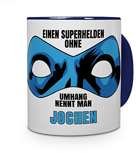 printplanet Tasse mit Namen Jochen - Motiv Superhelden ohne Umhang - Namenstasse, Kaffeebecher, Mug, Becher, Kaffeetasse - Farbe Blau