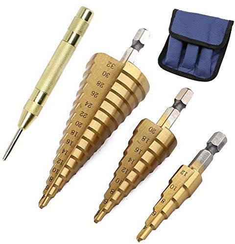 3PCS HSS Step Bits, High Speed Steel Step Drill Bits Set - (4-12mm, 4-20mm and 4-32 mm) Cone Drill Bits Hole Cutter for Wood, Stainless Steel, Sheet Metal