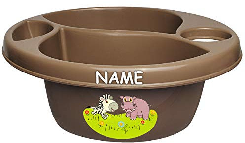 alles-meine.de GmbH Waschschüssel/Kinderwaschbecken - braun - Dunkelbraun Tiere - Zebra & Nilpferd inkl. Name - Bieco - 3 Kammern - Baby - Putzeimer - Windeln Wickelschüsse..
