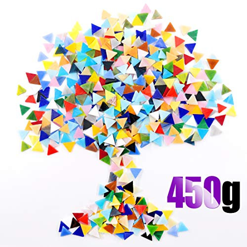 Swpeet 1 Pound Mosaic Tiles Mixed Color Mosaic Glass Pieces with Organizing Container, Genuine Mosaic Tiles Glass Pieces Mosaic Perfect for Home Decoration Crafts Supply(Panchromatic, Triangle)
