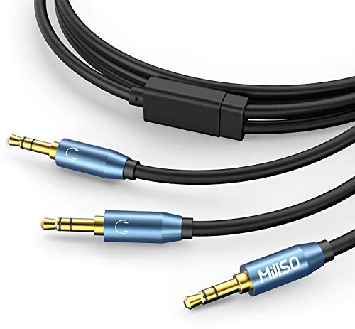 MillSO Audio Verteiler Klinke Y Adapter 3.5mm Stecker auf 2X 3,5mm Stecker mit Vergoldeter Kontakte Audio Aux Splitter für Handy, PC, Lautsprecher und Kopfhörer -2.4m