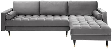 invicta INTERIOR Elegantes Ecksofa Cozy Velvet 260cm grau Samt Federkern 3er-Sofa Samtoptik Eckcouch Sofa Couch