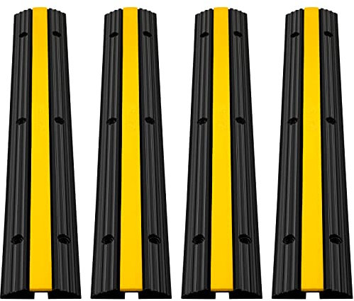 VEVOR 4 Pack of 1-Channel Rubber Cable Protector Ramps Heavy Duty 18000Lbs Load Capacity Cable Wire Cord Cover Ramp Speed Bump Driveway Hose Cable Ramp Protective Cover