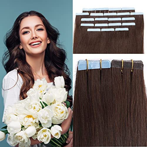 SEGO Tape Extensions Echthaar 20 Tressen/20 g Klebeband Haarverlängerung Haarteile 100% Remy Human Haar Kleber Mittelbraun#4 12(30cm)-20g