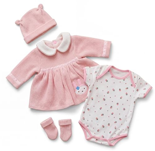BiBi Doll Baby Girl Doll & Reborn Clothes Set, 20 (50cm) - Pink Bunny Dress Outfit with Matching Hat & Mittens - Role Play Toys & Accessories for Girls & Boys