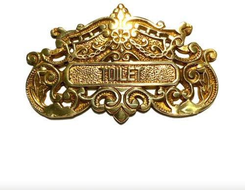 Victorian Style Toilet Door Sign in Polished Brass