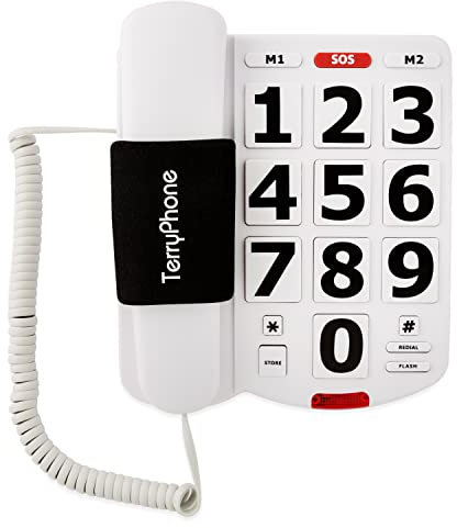 Telefono con pulsante grande per anziani Telefono fisso con cavo Pulsanti grandi e composizione onetouch per ipovedenti Suoneria amplificata da 80 dB per non udenti, impugnatura ergonomica