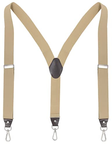 Ausukler Braces for Men Trousers with 3 Swivel Hooks Heavy Duty Adjustable Suspenders One Size for Jeans (Beige)